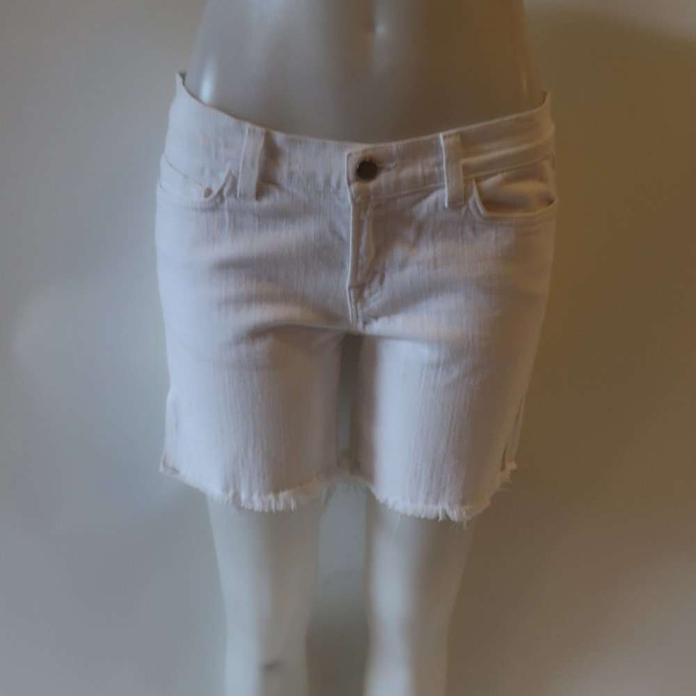 J Brand White Frayed Hem Denim Shorts